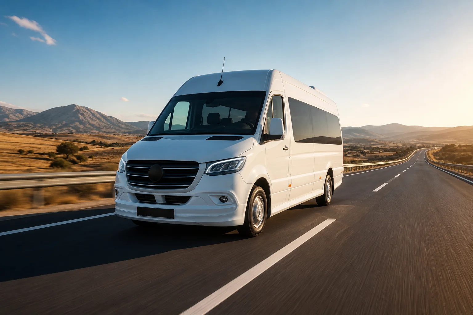 Türkiye genelinde şehirler arası yolculuk yapan beyaz VIP minibüs